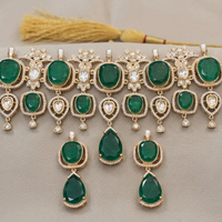 Emerald Green Stone Choker Necklace Set for Women