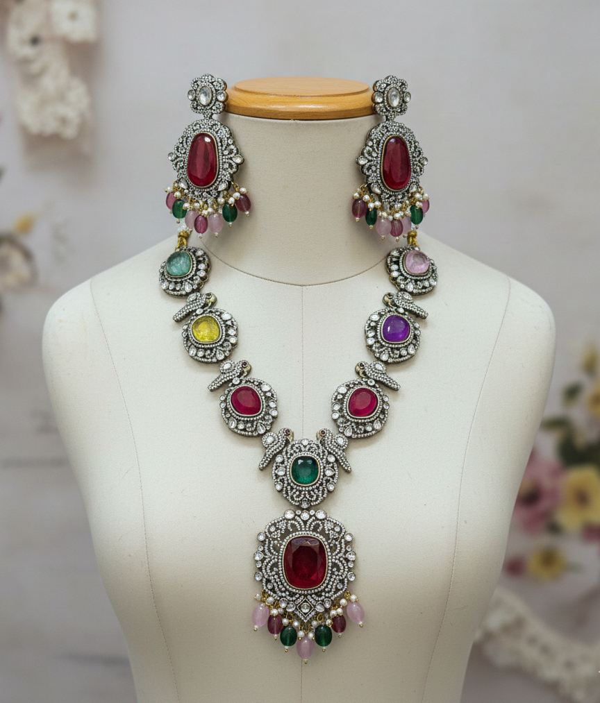 Royal Multicolour Kundan Necklace Set with Earrings