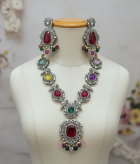 Royal Multicolour Kundan Necklace Set with Earrings
