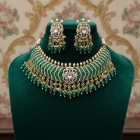 Royal Green Kundan Polki Bridal Choker Necklace Set
