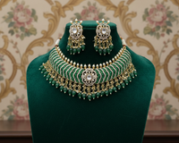 Royal Green Kundan Polki Bridal Choker Necklace Set