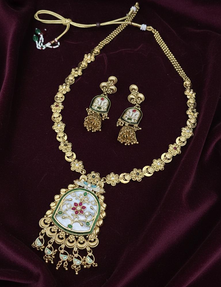Traditional Gold Plated Kundan Meenakari Necklace Set
