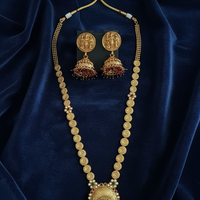 Temple Lakshmi Gold Long Haram Necklace with Antique Pendant