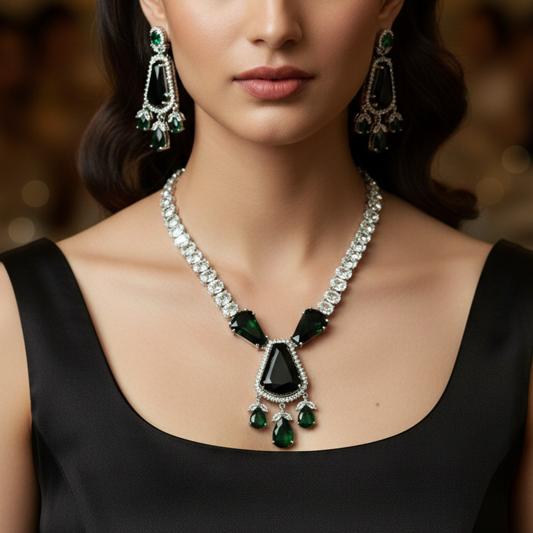 Imperial Emerald Grace American Diamond Necklace Set