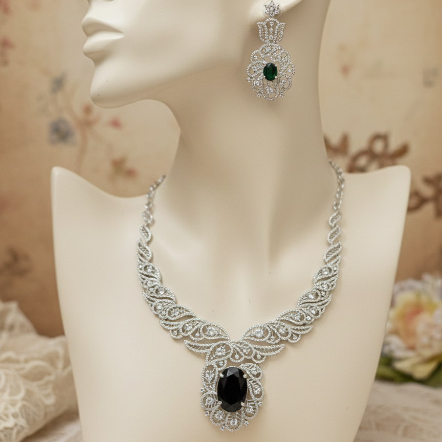 Green Crystal American Diamond Set