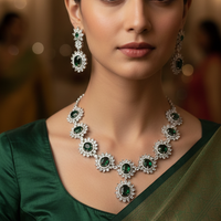 Royal Emerald Green American Diamond Necklace Set