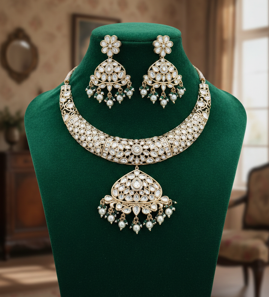 Royal Kundan Pearl Drop Necklace Set