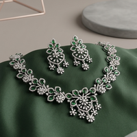 Emerald Floral Diamond Look Necklace Set