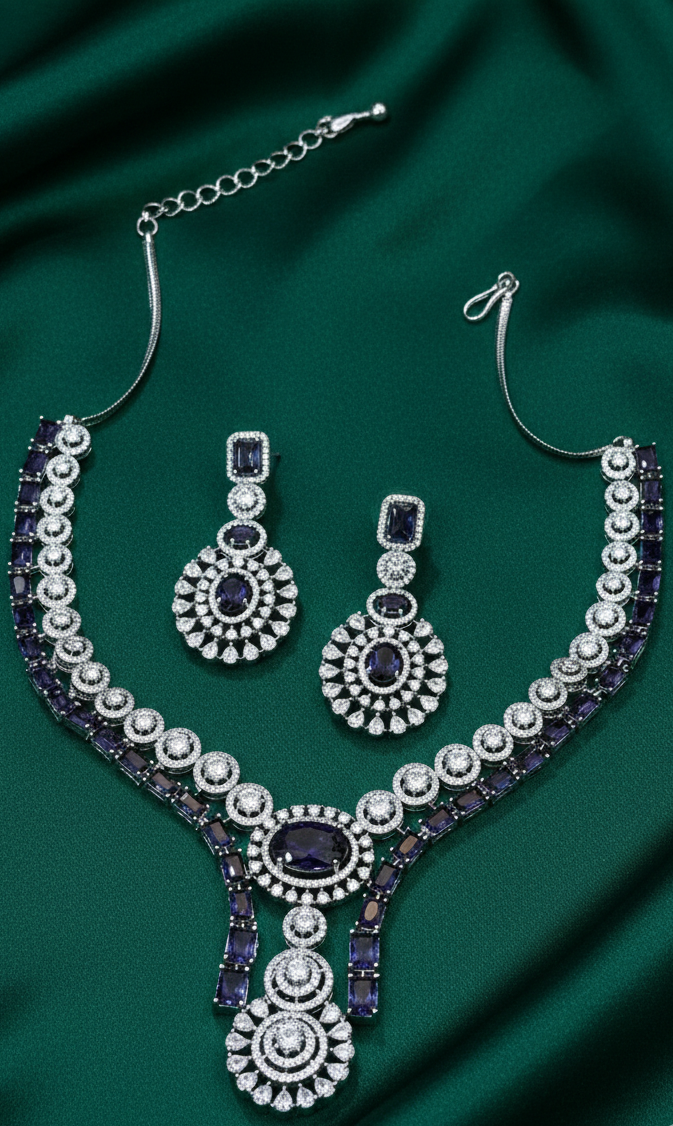 Midnight Sapphire Royale American Diamond Necklace Set