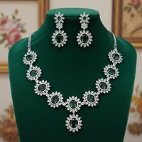 Royal Emerald Green American Diamond Necklace Set