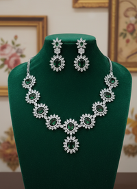 Royal Emerald Green American Diamond Necklace Set
