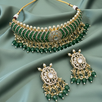 Royal Green Kundan Polki Bridal Choker Necklace Set