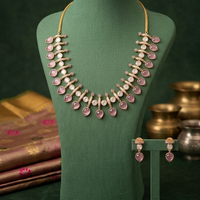 Real Polki baby pink Necklace & Earrings Set