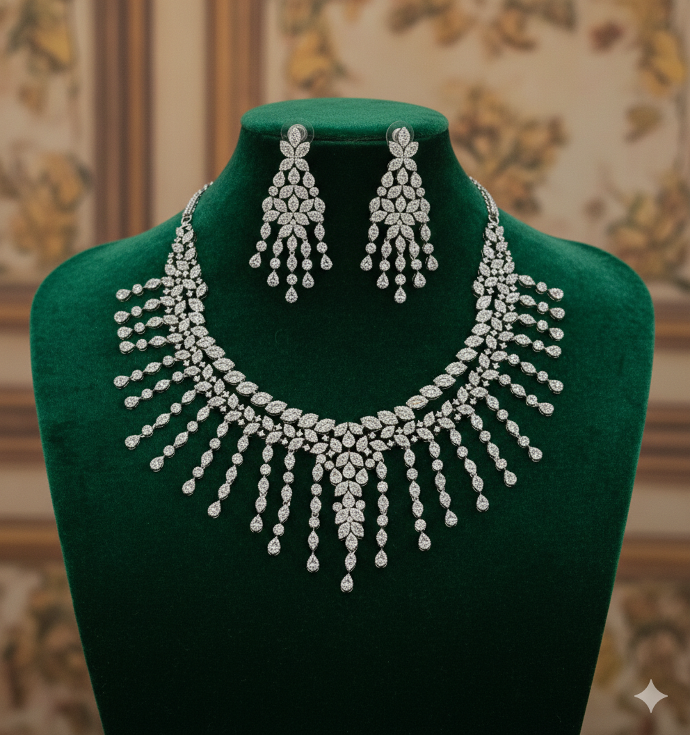 Diamond Snowfall Elegance American Diamond Necklace Set