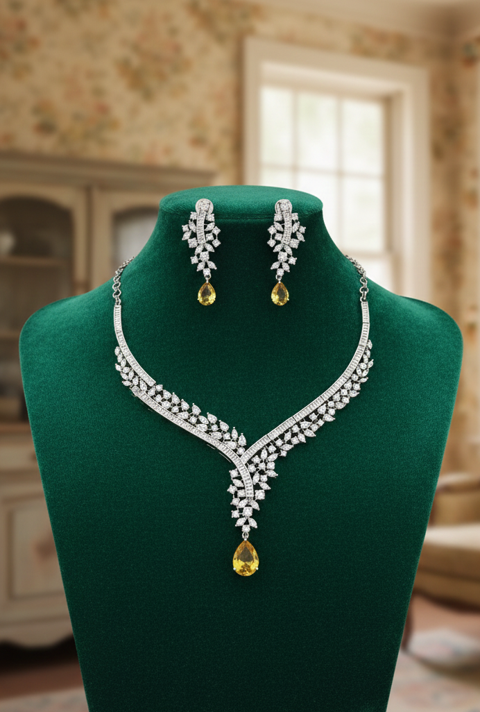 Luxury Golden Honey Diamond Jewelry Set