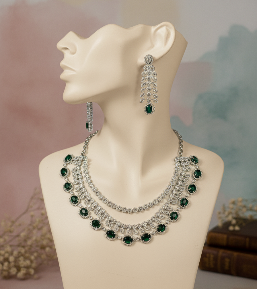 Emerald Grace American Diamond Necklace Set
