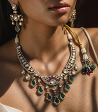 Royal Emerald Kundan AD Choker Necklace Set