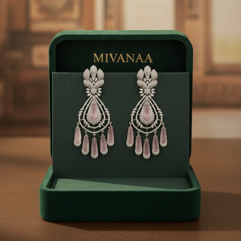 Rose Pink Teardrop Chandelier Earrings