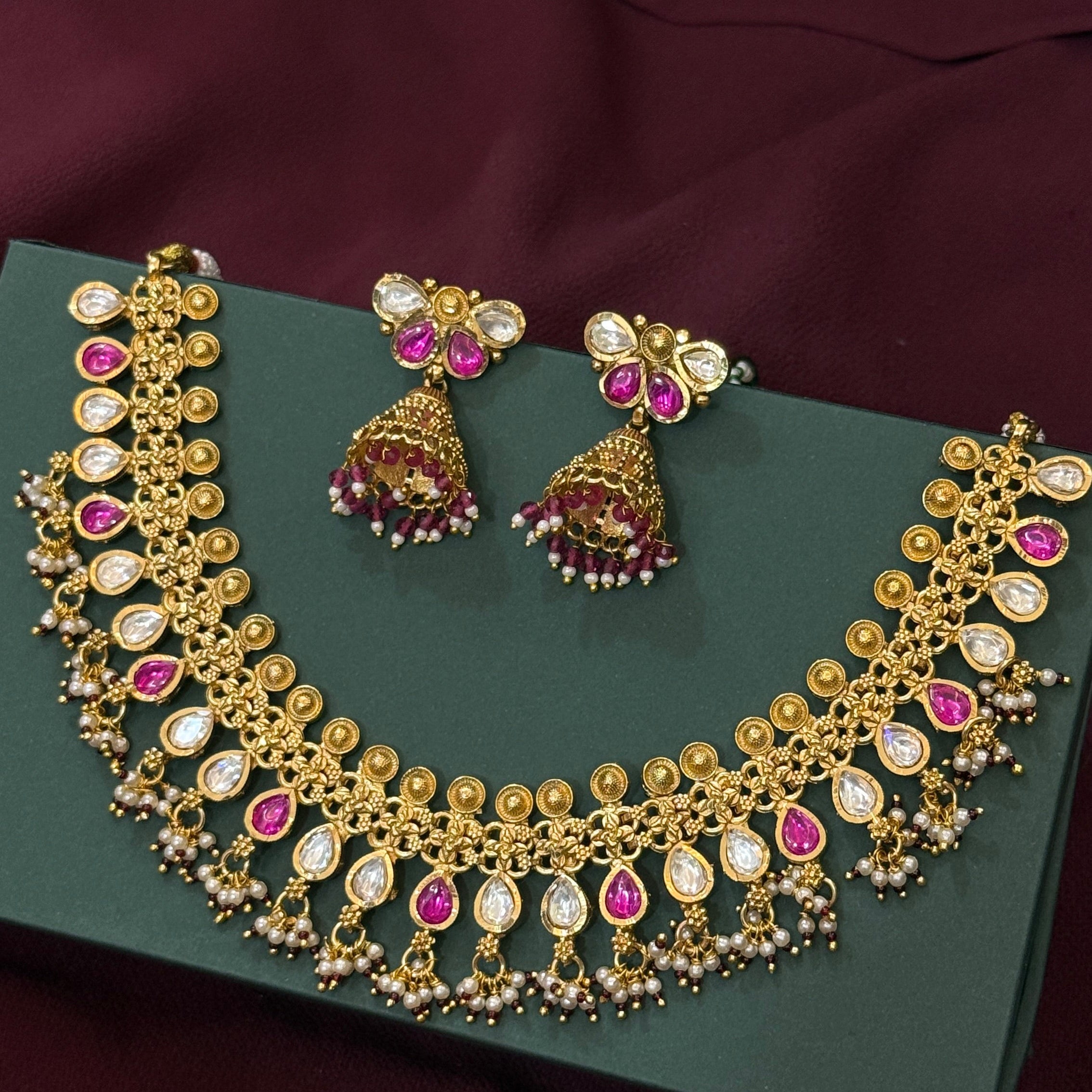 Ruby Kundan Gold-Polish Necklace Set