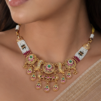 Royal Pearl Temple Necklace Set with Traditional Earrings