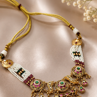 Royal Pearl Temple Necklace Set with Traditional Earrings