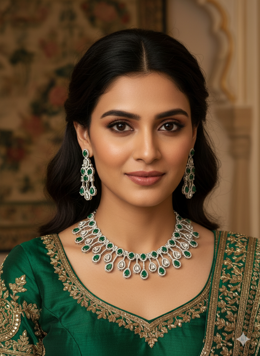 Elegant Emerald American Diamond Necklace