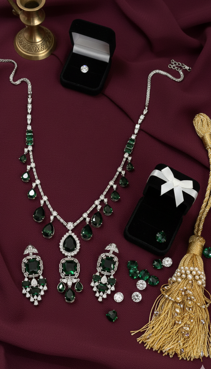 Gleaming Green Royal American Diamond Set