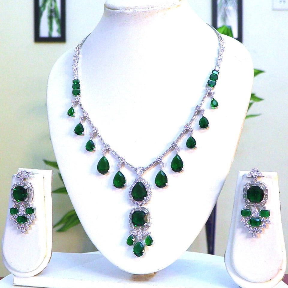 Gleaming Green Royal American Diamond Set