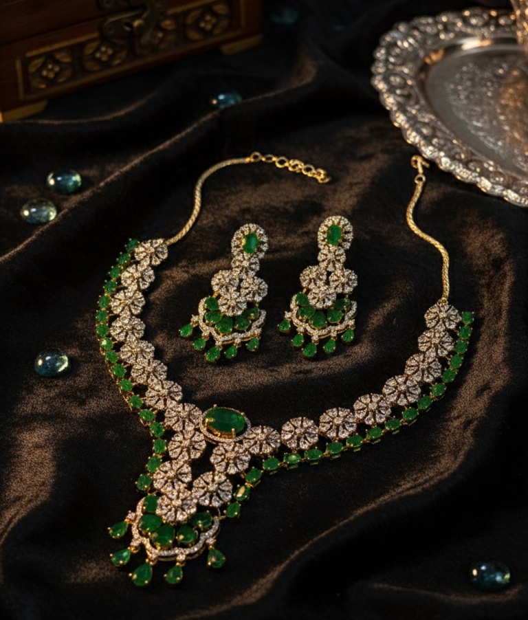 Emerald Green Glow AD Necklace Set