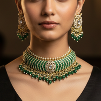 Royal Green Kundan Polki Bridal Choker Necklace Set