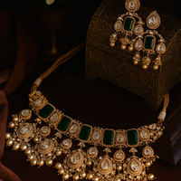 Emerald Regal Heritage Polki Kundan Bridal Set