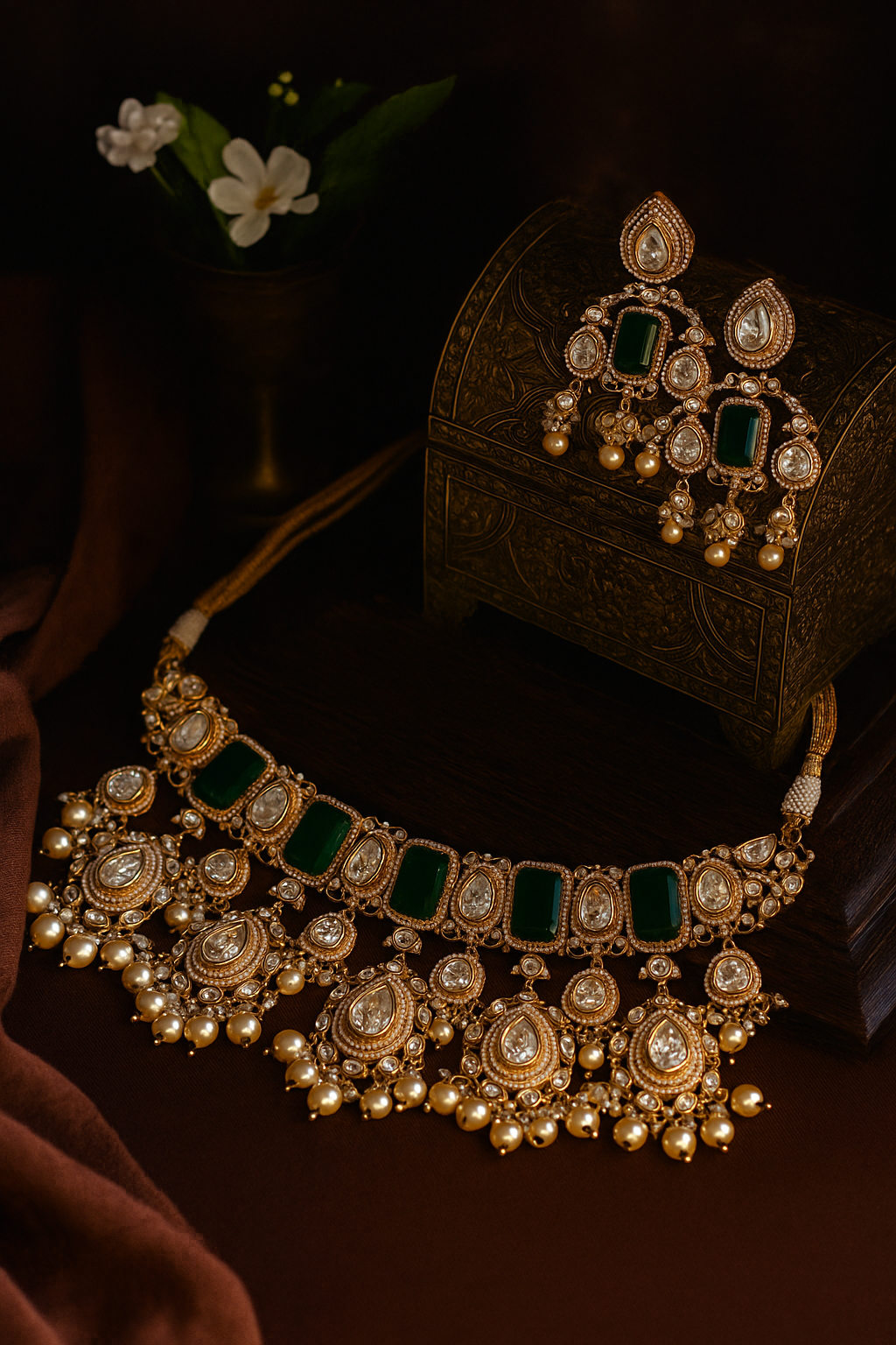 Emerald Regal Heritage Polki Kundan Bridal Set