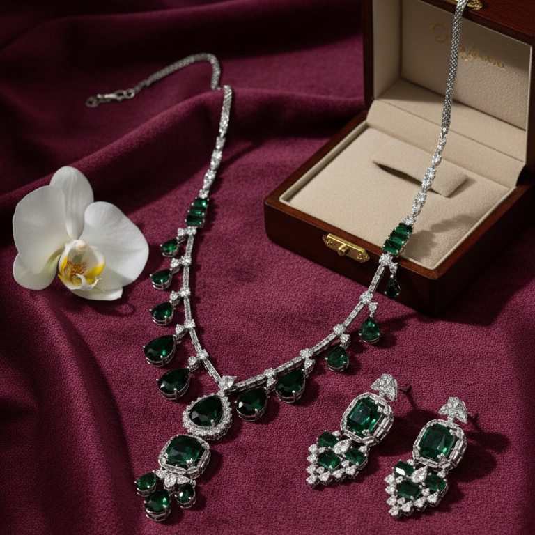 Gleaming Green Royal American Diamond Set