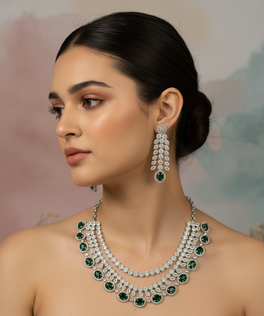 Emerald Grace American Diamond Necklace Set