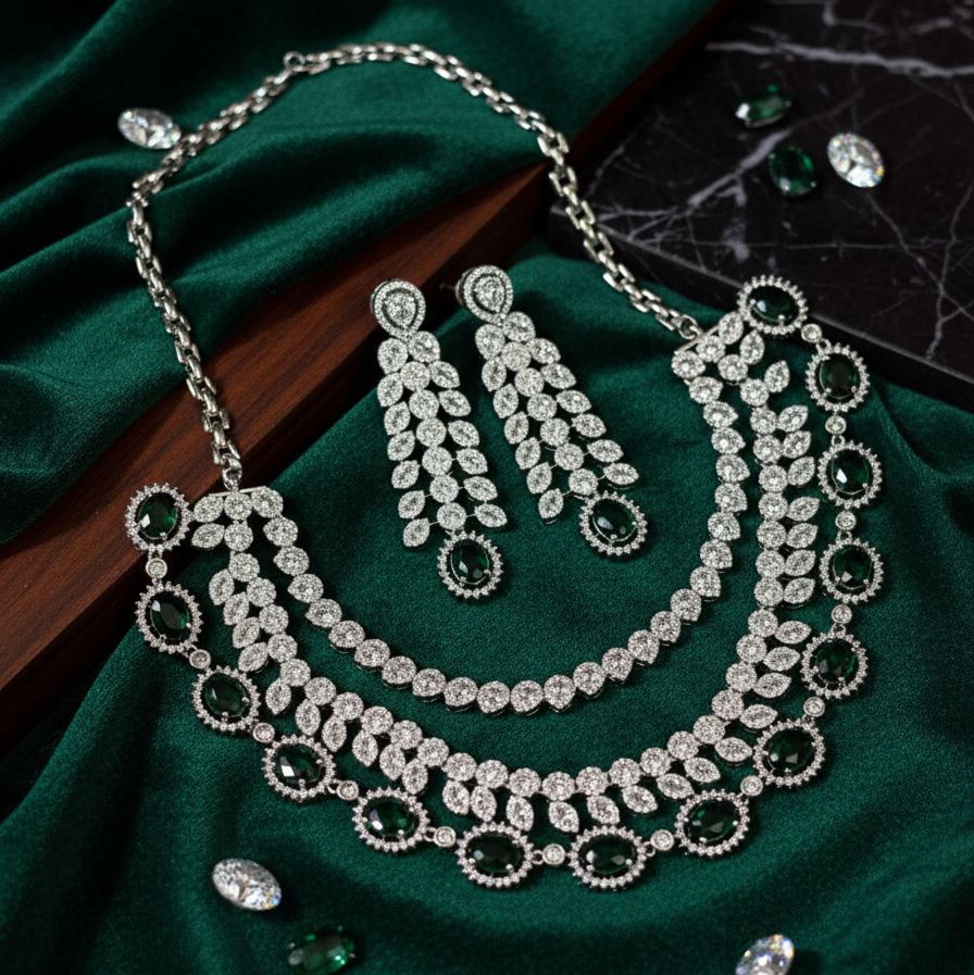 Emerald Grace American Diamond Necklace Set