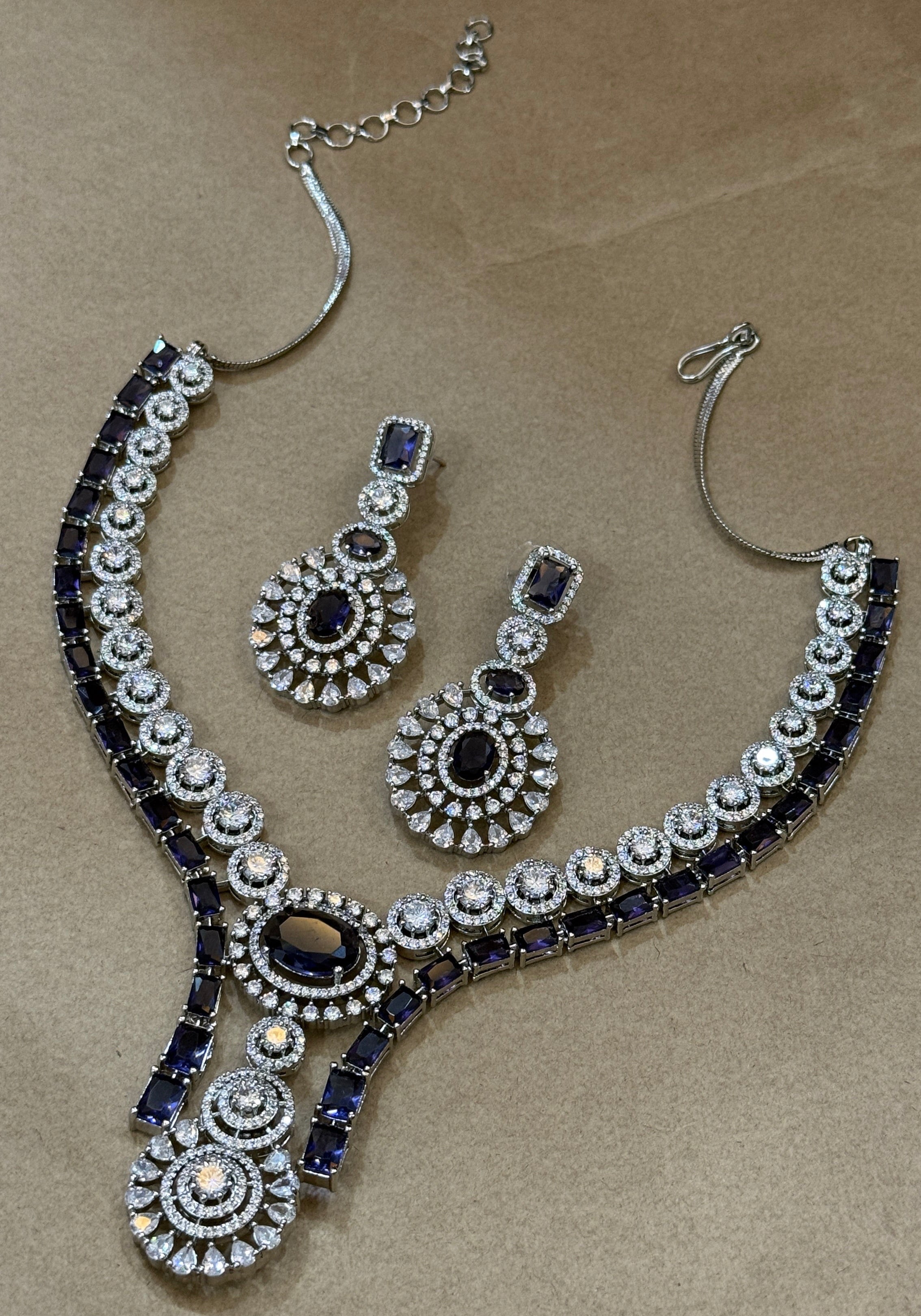 Midnight Sapphire Royale American Diamond Necklace Set
