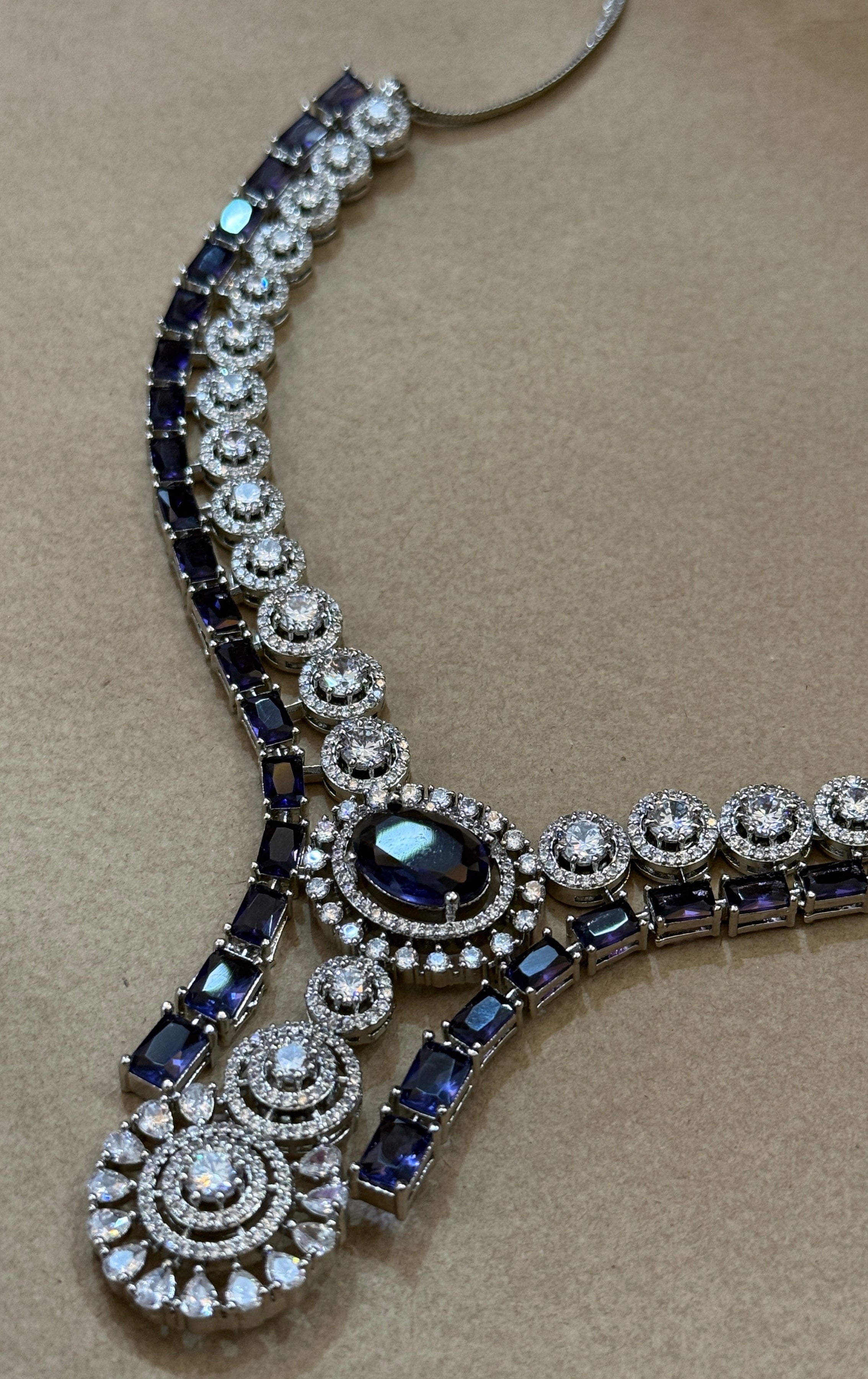 Midnight Sapphire Royale American Diamond Necklace Set