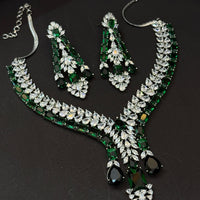 Royal Emerald Cascade American Diamond Necklace Set