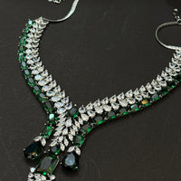 Royal Emerald Cascade American Diamond Necklace Set
