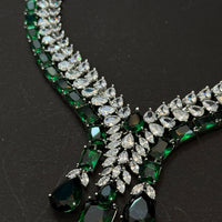 Royal Emerald Cascade American Diamond Necklace Set