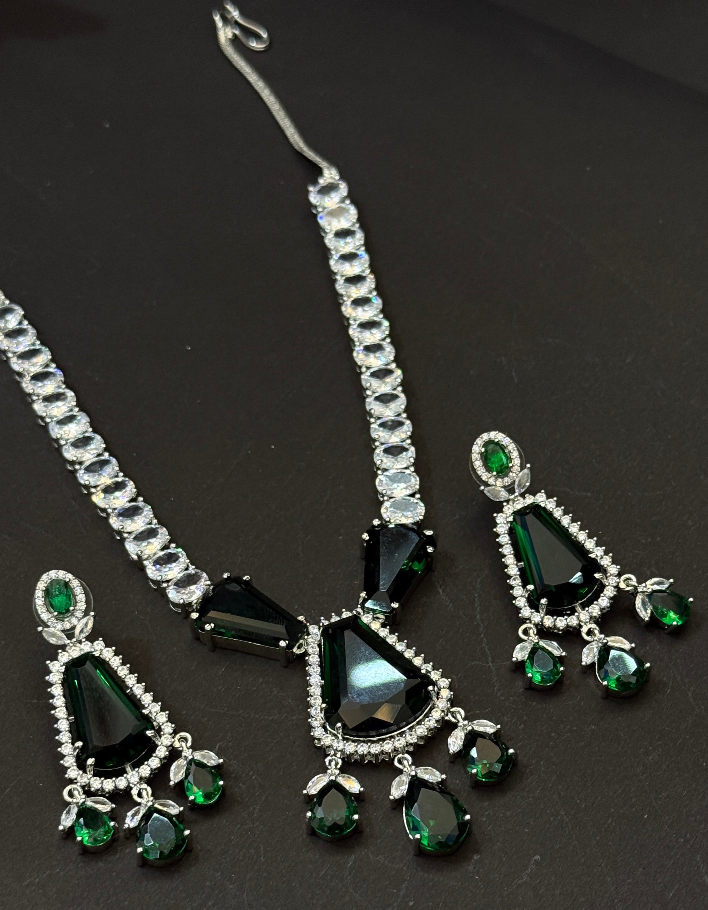 Imperial Emerald Grace American Diamond Necklace Set
