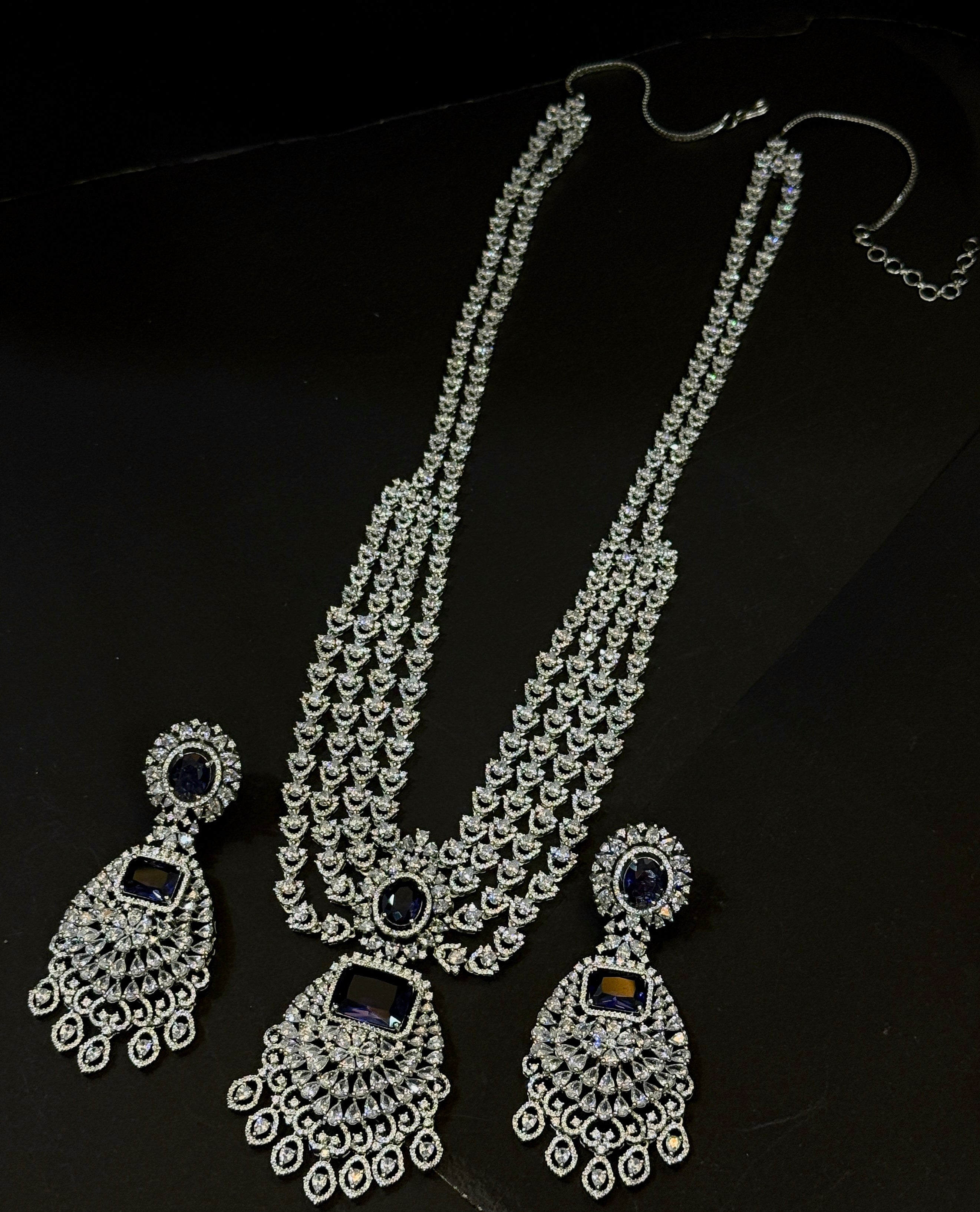 Royal Sapphire Glow American Diamond Necklace Set
