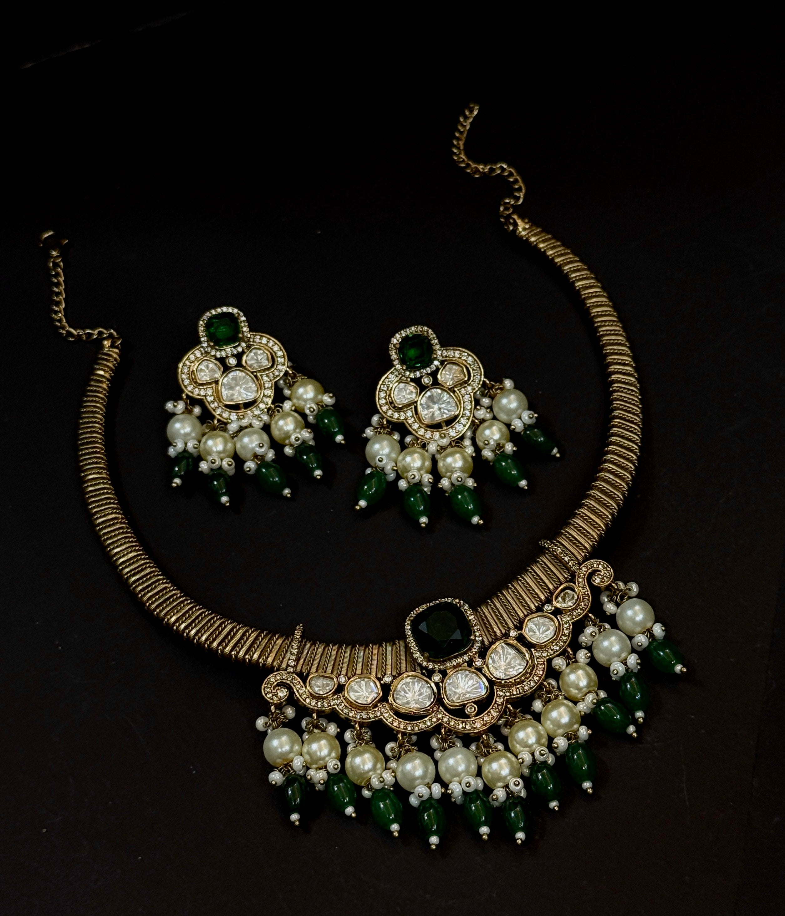 Neelam Royale Kundan Green Hasli Necklace
