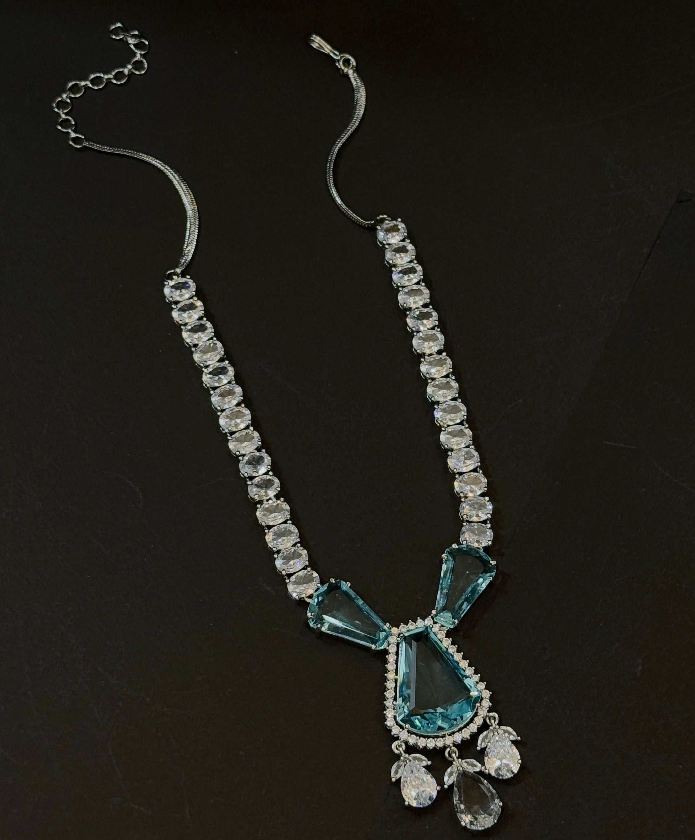 Aqua Crystal American Diamond Necklace Set
