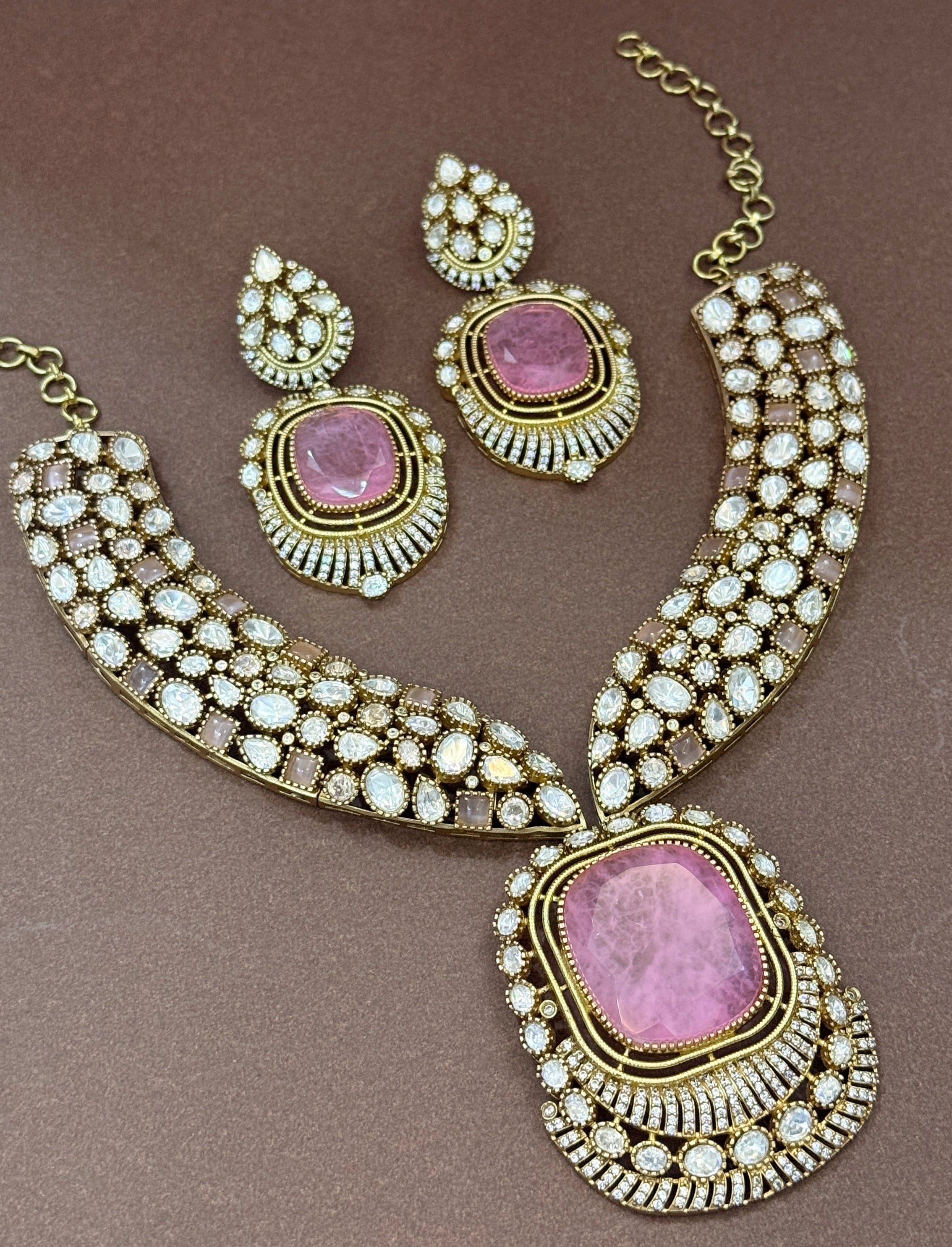 Blush Rose Regal American Diamond Necklace Set