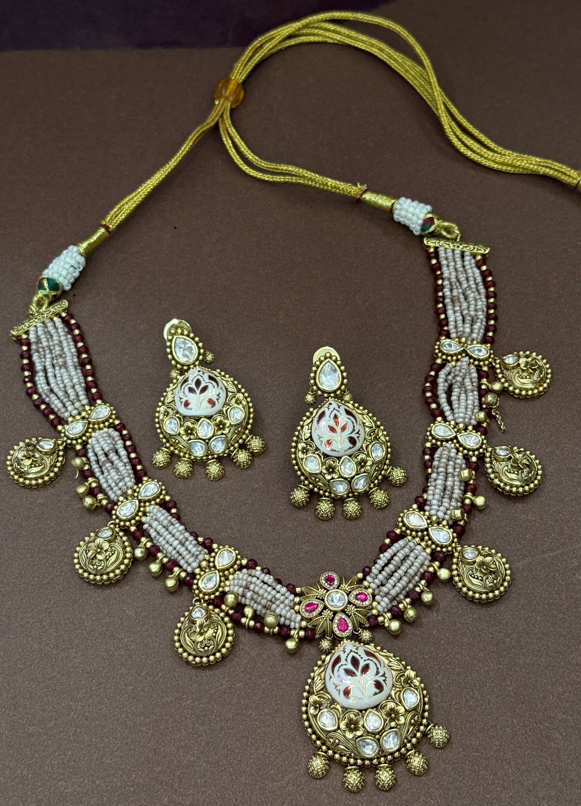 Heritage Ruby Meenakari Pearl Necklace Set