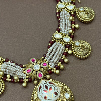 Heritage Ruby Meenakari Pearl Necklace Set