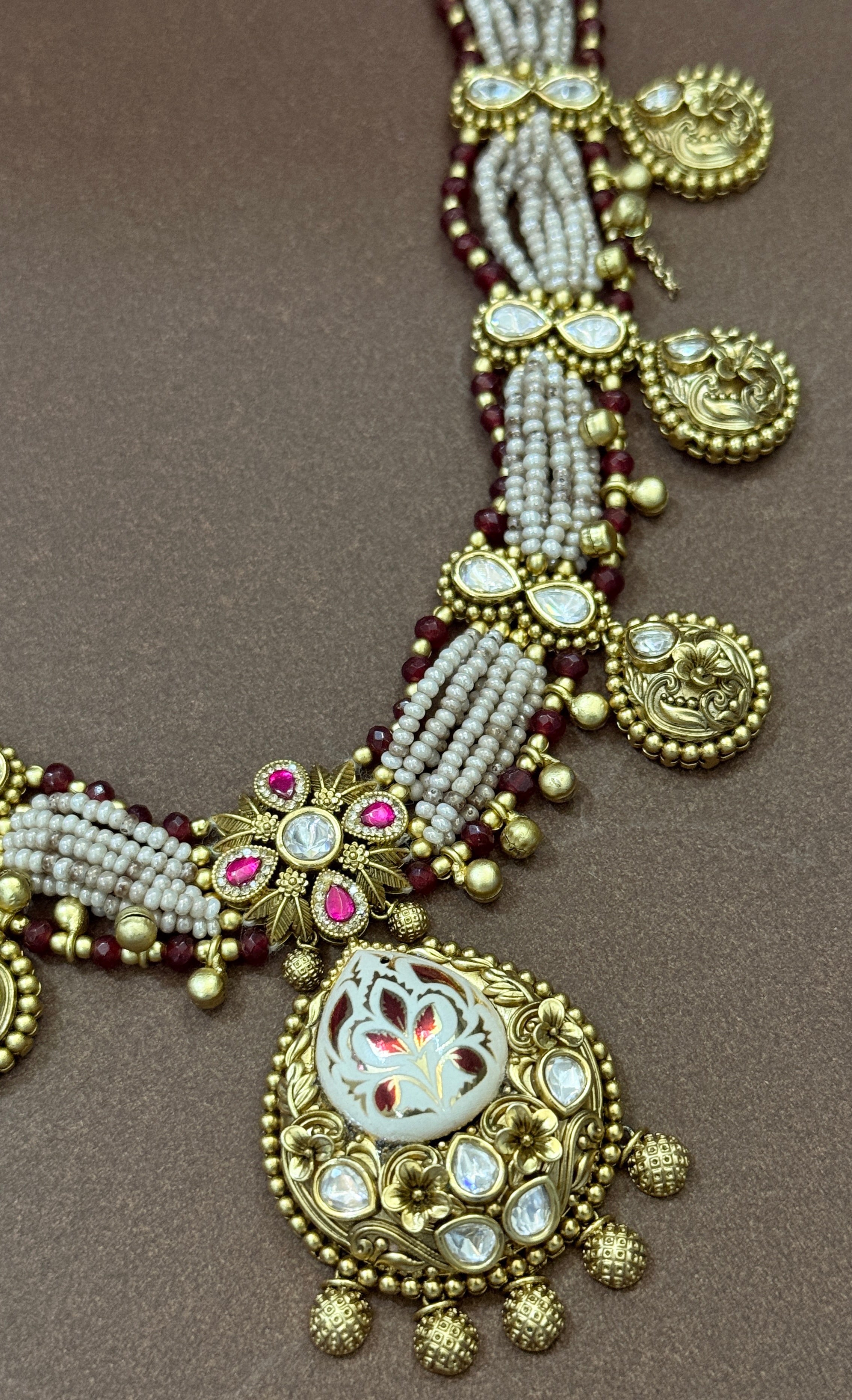 Heritage Ruby Meenakari Pearl Necklace Set