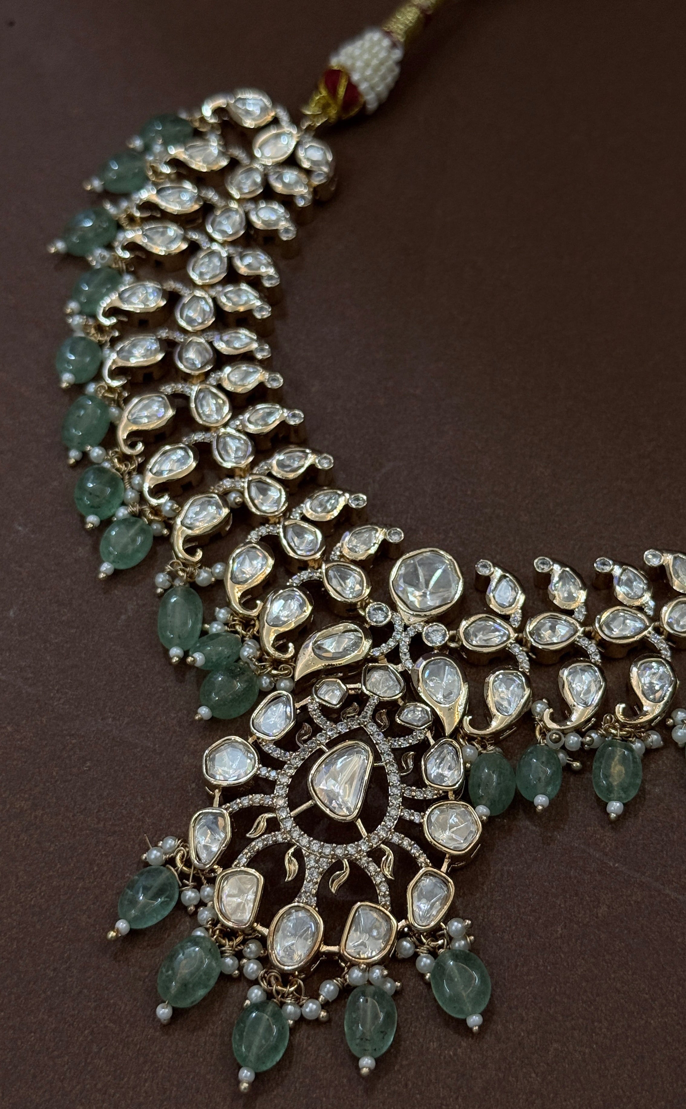 Royal Emerald Drop Real Polki Kundan Bridal Necklace Set