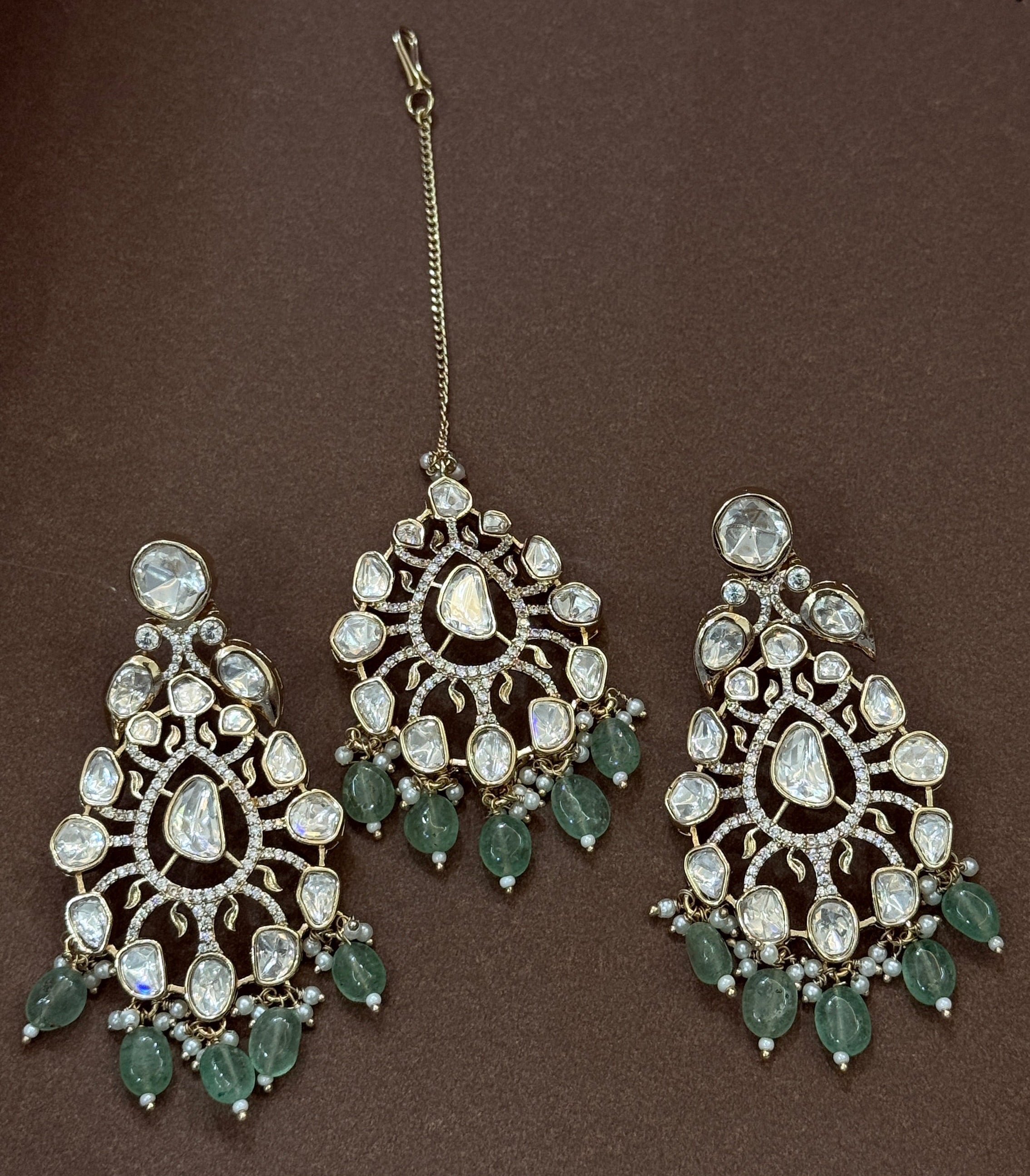 Royal Emerald Drop Real Polki Kundan Bridal Necklace Set